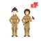 Profession characters: man and woman. Firefighter.