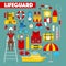 Profession Lifeguard Water Rescue with Safety Icons