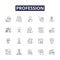 Profession line vector icons and signs. Vocation, Job, Profession, Occupation, Trade, Calling, Business, Craft outline