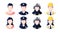 Profession, occupation people avatars set. Policeman, builder, fireman. Profile picture icons. Male and female faces. Cute cartoon