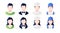 Profession, occupation people avatars set. Waiter, cook, deliveryman, plumber. Profile picture icons. Male and female faces. Cute