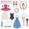 Profession and occupation set. Ballerina equipment flat design icon. Different suits of ballet dancer