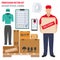 Profession and occupation set. Delivery officer equipment, courier uniform flat design icon