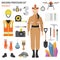 Profession and occupation set. Geologist tools and equipment. Uniform flat design icon