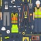 Profession and occupation set. Land surveyor tools and  equipment. Seamless pattern