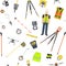 Profession and occupation set. Land surveyor tools and  equipment. Seamless pattern