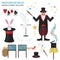 Profession and occupation set. Magician, illusionist circus artist flat design icon. Vector illustration