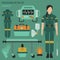 Profession and occupation set. Paramedic`s equipment, medical staff uniform flat design icon