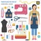 Profession and occupation set. Seamstress and tailor equipment, uniform flat design icon