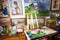 Professional artists studio with colorful canvases