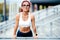 Professional athlete exercising and training. Portrait of woman working out