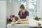 Professional back massage in the spa salon. Womens hands do relaxing massage in pleasant environment