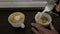 Professional barista pouring a cappuccino in a