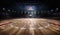 Professional basketball court arena in lights with fans 3d rendering