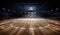 Professional basketball court arena in lights with fans 3d rendering