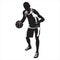 Professional basketball player silhouette with ball, vector illustration. Basketball dribbling skills.