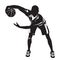 Professional basketball player silhouette with ball, vector illustration. Basketball dribbling skills, moves, tricks.