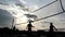 Professional Beach Volleyball at Sunset in Slow Motion.