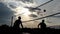 Professional Beach Volleyball at Sunset in Slow Motion.