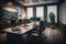 Professional Boardroom Meeting with a Wide-Angle View of Furniture, Chairs and TV