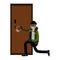 Professional burglar character breaks the door with bunch of skeleton keys, Illustration