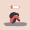 Professional burnout. Exhausted girl with low battery sitting on floor and crying. Mental health problem. Deadline