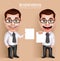 Professional Business Man Vector Character Holding Blank White Paper