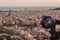 A professional camera is taking a picture of the city views of Barcelona, Spain