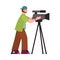 Professional cameraman, operator, videographer with camera a vector illustration
