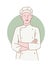 Professional chef with smile and crossed arms with outline or line and clean simple style
