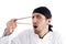 Professional chef surprised with chopstick