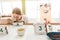 Professional coffee examiner doing tests to assess the quality of a cup using a spoon