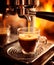 Professional coffee machine brewing espresso