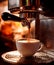 Professional coffee machine brewing espresso
