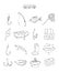 Professional collection of icons and elements. Fishing set of hand drawn elements, doodles isolated on white background. Vector