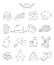 Professional collection of icons and elements. Set of culinary, baking and pastry hand drawn elements, doodles isolated on white