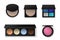 Professional cosmetics. Realistic eyeshadow or concealer palettes. Face powder and blush. Makeup products collection