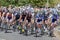 Professional cyclists race down Rundle Street during the Tour Down Under Classic in Adelaide, South Australia.