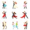 Professional Dancer Couple Dancing Tango, Waltz And Other Dances On Dancing Contest Dancefloor Set