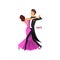 Professional dancer couple dancing waltz, pair of young man and woman dressed in elegant clothing performing dance