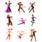 Professional dancer people dancing, young man and woman dressed in elegant clothing performing dances vector