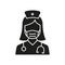 Professional Doctor with Stethoscope Silhouette Icon. Female Physicians Specialist and Assistant Glyph Black Pictogram