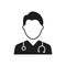 Professional Doctor with Stethoscope Silhouette Icon. Male Physicians Specialist and Assistant Black Pictogram. Isolated