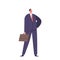 Professional Dressed Man With Briefcase. Confident, Serious Male Character Stand With Arm Akimbo Ready For Work