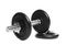 Professional dumbbell and weight plate on white background