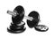 Professional dumbbell and weight plates on white
