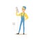 Professional electrician man character standing and holding extension triple cord, electrical works vector Illustration