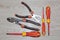 Professional electrician screwdrivers, wire cutters and wire stripper
