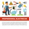 Professional electrician services promotional poster with man with toolkit