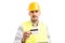 Professional engineer or constructor holding showing credit card